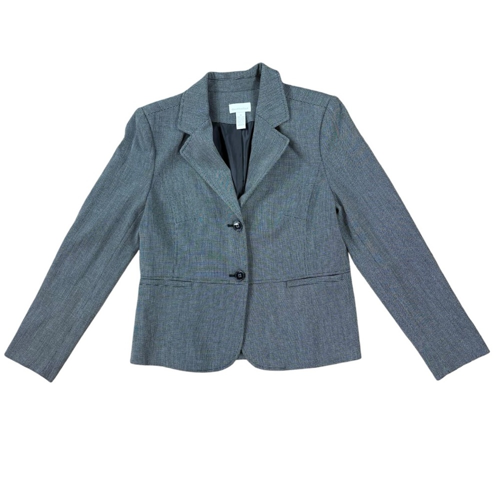Woman’s Charter Club micro plaid black and gray blazer jacket size 12